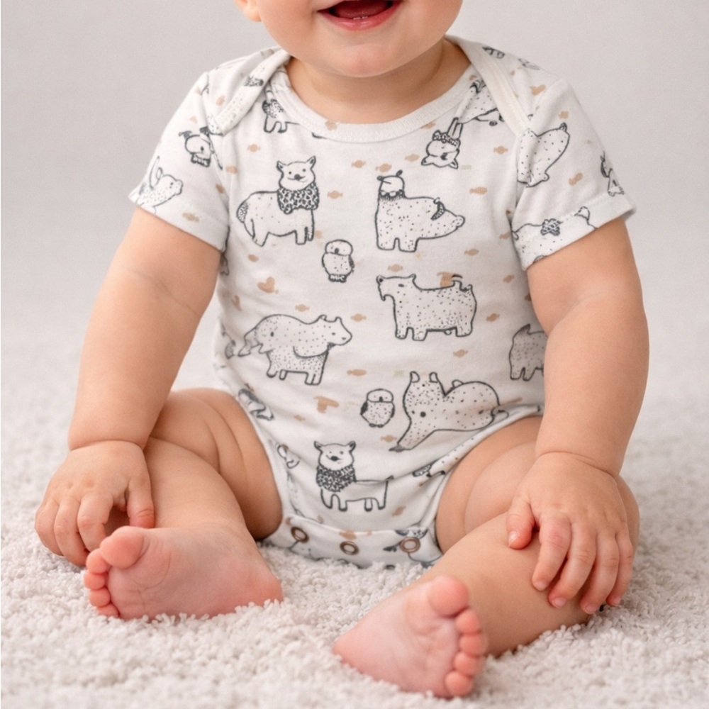 Carter’s white animal print short sleeve snap closure cotton bodysuit size 9M